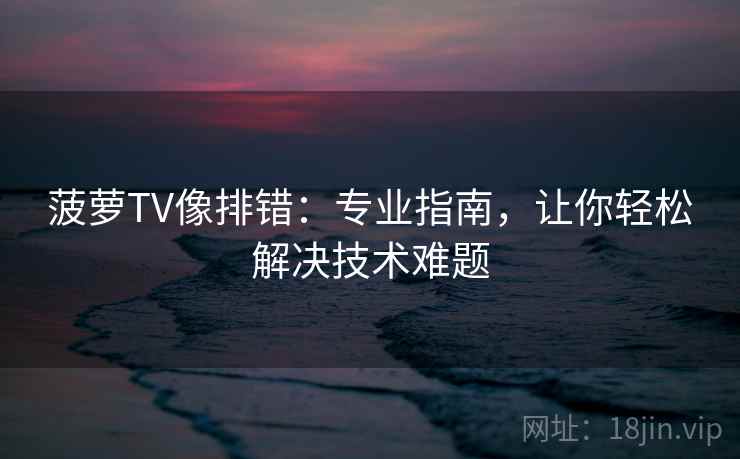 菠萝TV像排错：专业指南，让你轻松解决技术难题